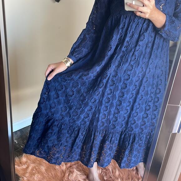 JOHNNY WAS Jade Sapphire Blue Embroidered Silk Blend Dress NWOT - Picture 4 of 8